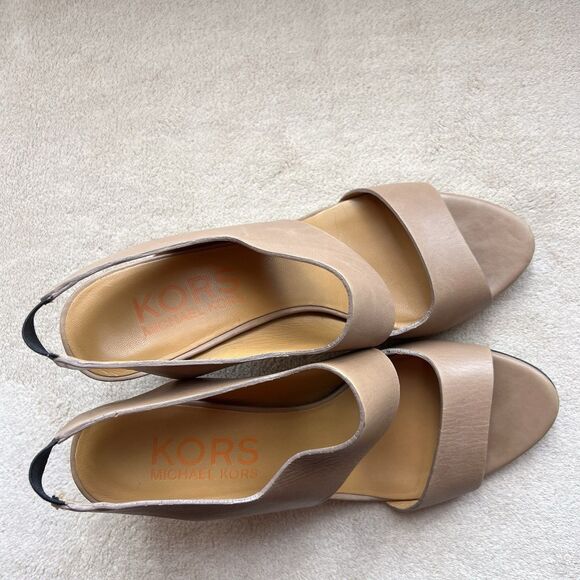 Michael Kors Tan Leather Sling Back Heeled Sandals Women’s 8.5 M Designer - Picture 7 of 16